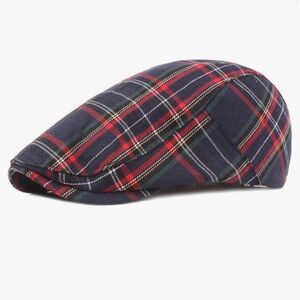 3 pieces Classic Plaid Flat Cap - Navy & Red